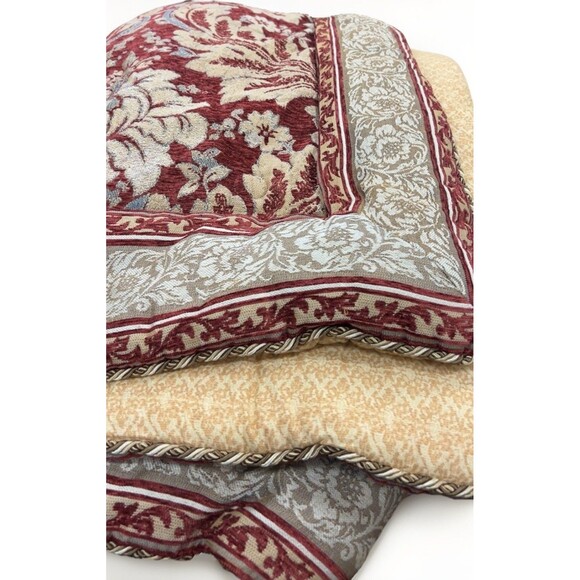 Croscill Arden Burgundy Gold Blue Floral Jacquard Comforter Queen Elegant Trim - Picture 1 of 11